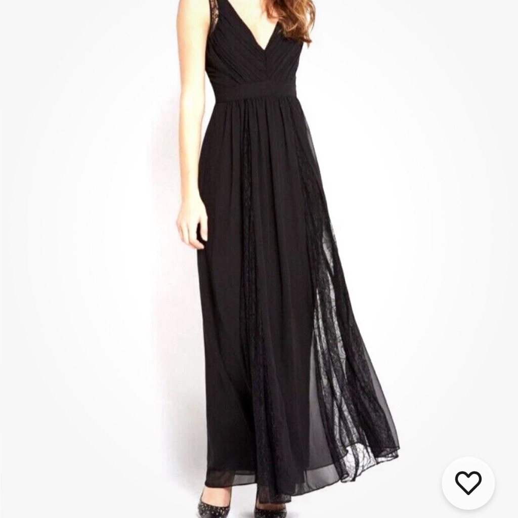 New Formal Long Black Dress Bcbg Generations Lace Panel Deep V Size 10